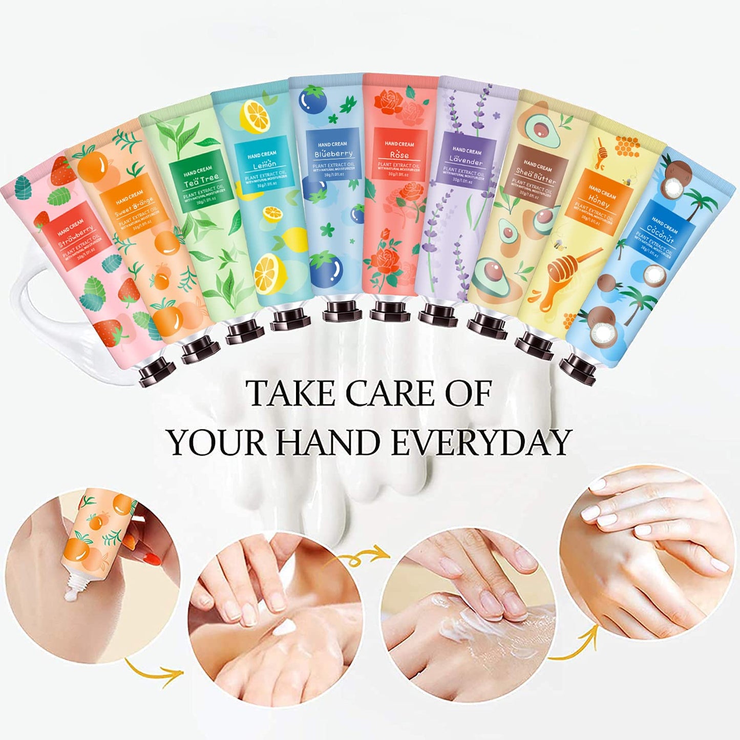 10 Pack Hand Cream for Dry Cracked Hands, Valentines Day Gifts for Her, Birthday Gifts for Women Girls,Teacher Appreciation Gifts, Natural Plant Fragrance Mini Hand Lotion Moisturizing Hand Care Cream