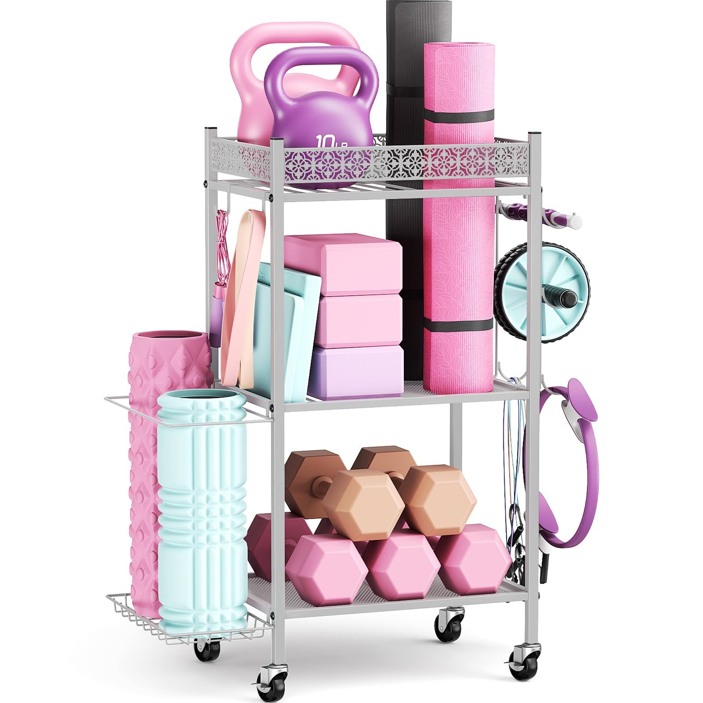 Yoga Mat Storage Rack, Home Gym Storage Rack Yoga Mat Holder, VOPEAK Workout Storage for Yoga Mat, Foam Roller, Gym Organizer Gym Equipment Storage for Home Exercise and Fitness Gear