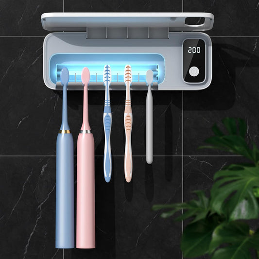 StarWin UV Toothbrush Cleaner, 5 Slots Wall Mounted Toothbrush Holder for Bathroom, Suitable for Most Toothbrushes, No Drilling