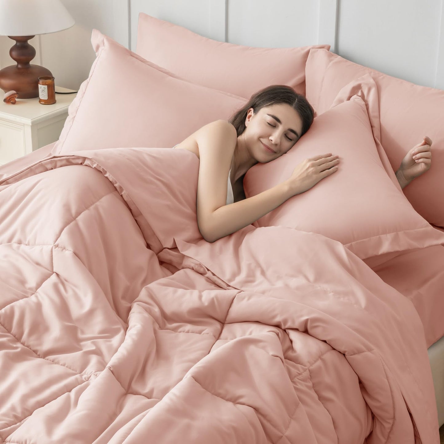 JOLLYVOGUE Queen Comforter Set, 7-Piece Bed in a Bag Queen, Ultra-Soft Comforters Queen Size, Queen Size Comforter Sets, Goose Down Alternative, Oeko-TEX Certified, Sheets & Pillowcases