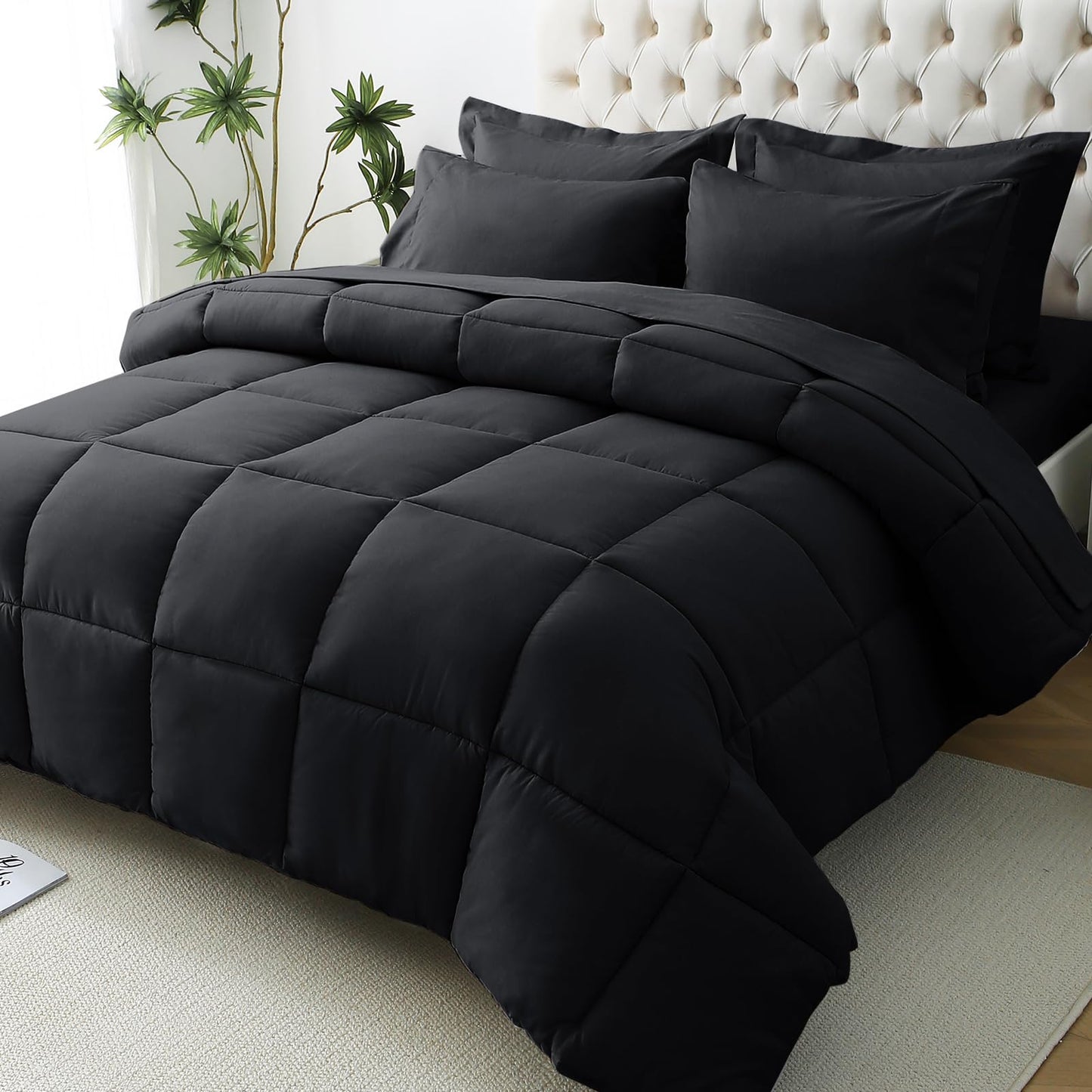 JOLLYVOGUE Queen Comforter Set, 7-Piece Bed in a Bag Queen, Ultra-Soft Comforters Queen Size, Queen Size Comforter Sets, Goose Down Alternative, Oeko-TEX Certified, Sheets & Pillowcases