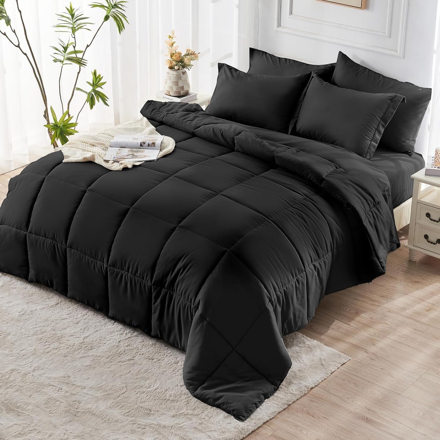 JOLLYVOGUE Queen Comforter Set, 7-Piece Bed in a Bag Queen, Ultra-Soft Comforters Queen Size, Queen Size Comforter Sets, Goose Down Alternative, Oeko-TEX Certified, Sheets & Pillowcases