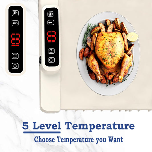 Food Warming Mat, Electric Warming Tray with Child Lock, Premium-Grade Silicone Mat, Heating Fastly in 10s, Portable Design for Home and Kitchen (Beige)