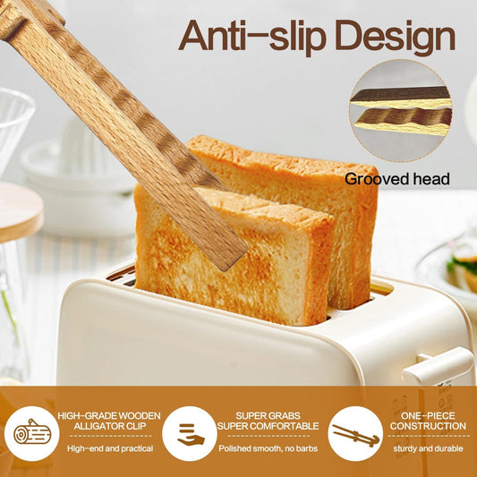 Crocodile-Shaped Wooden Toaster Tongs, 11-Inch Magnetic Kitchen Tongs for Easy Storage, Superior Grip, Oven Rack Puller, Ideal for Toasting, BBQ, Cooking, Cute Kitchen Gadgets and Christmas Gift Ideas