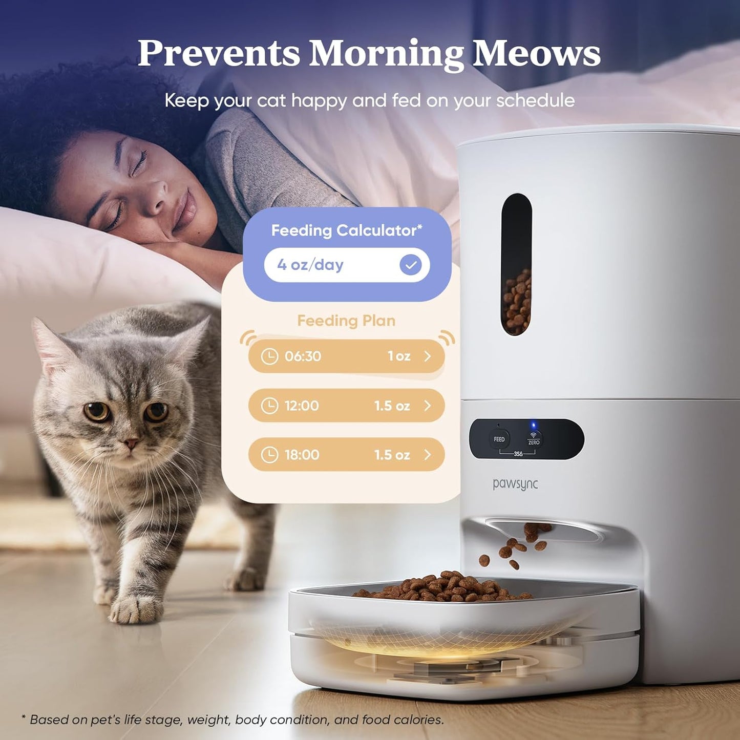 Automatic Cat Feeder, Smart Scale Tracks Pet's Food Intake, App Remote Feeding, 3.6L Timed Food Dispenser for Cats and Dogs, Up to 10 Meals Per Day, Stainless Steel Bowl, Dual Power Supply