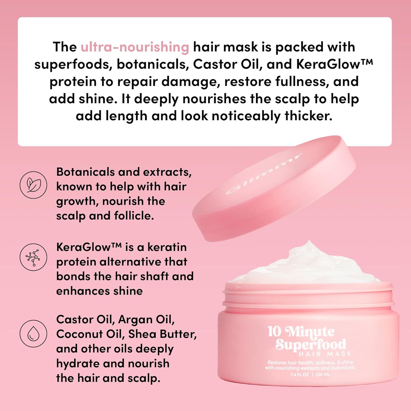 Glimmr 10-Minute Hair Mask for Damaged Hair – Deep Conditioner with Bonding Protein, Castor Oil & Superfood Extracts – Restores Shine, Reduces Breakage, Softens, Strengthens & Adds Fullness