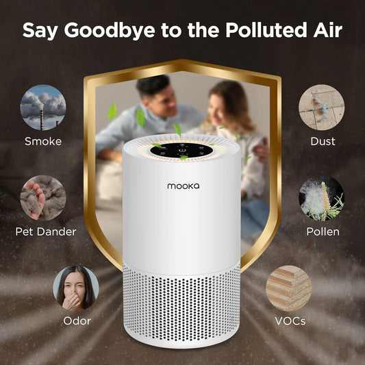 Air Purifiers for Home Large Rooms up to 1200ft², MOOKA H13 True HEPA Air Purifier for Bedroom Pets with Fragrance Sponge, Timer, Air Filter Cleaner for Smoke, Odor, Dander, Pollen (White)
