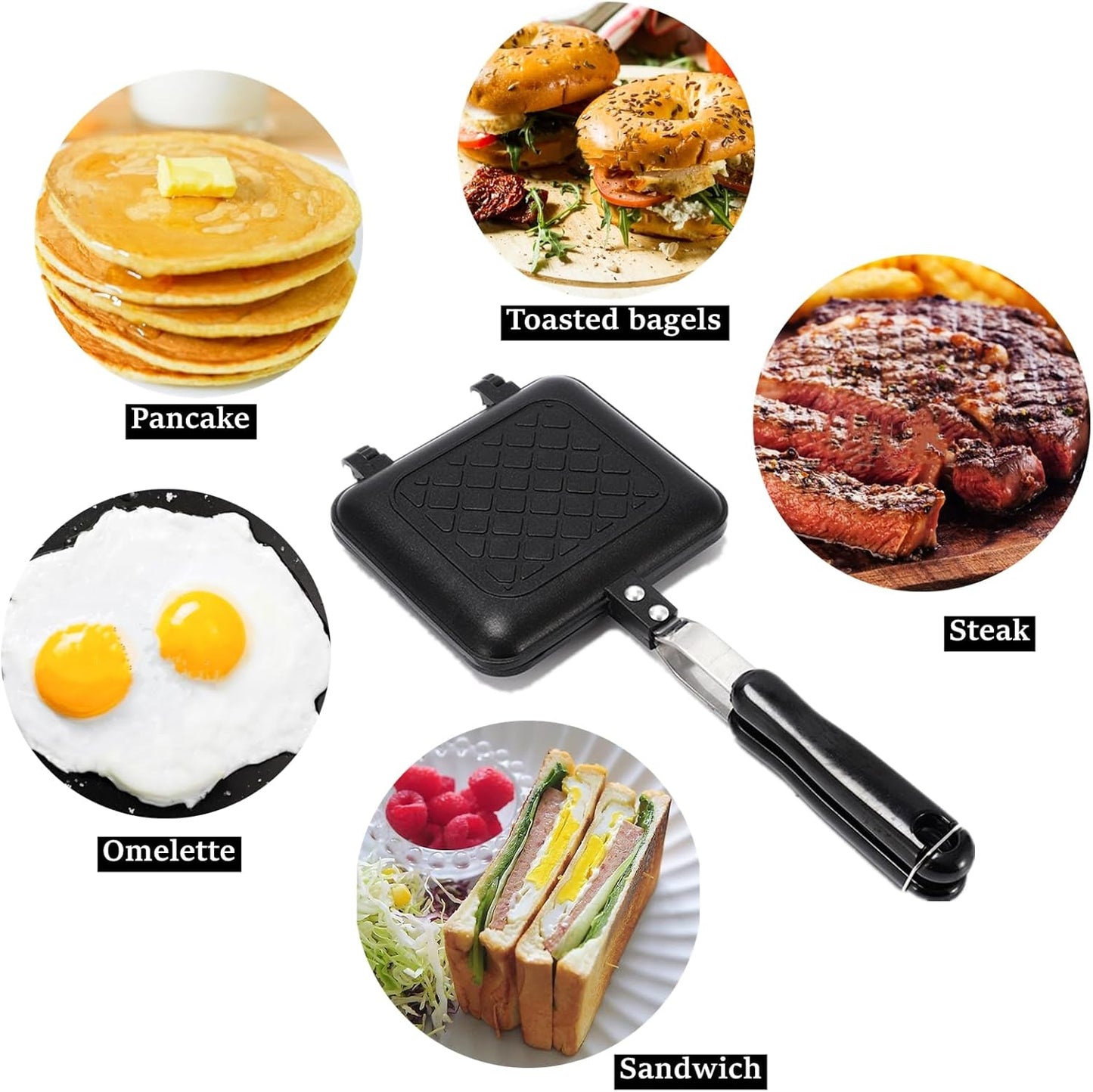 Sandwich Maker, Grilled Panini Maker Pan with Non-Stick Plates, Stovetop Toasted Sandwich Maker Press, Double Sided Aluminum Flip Cheese Maker Frying Pan for Home Kitchen Breakfast Camping