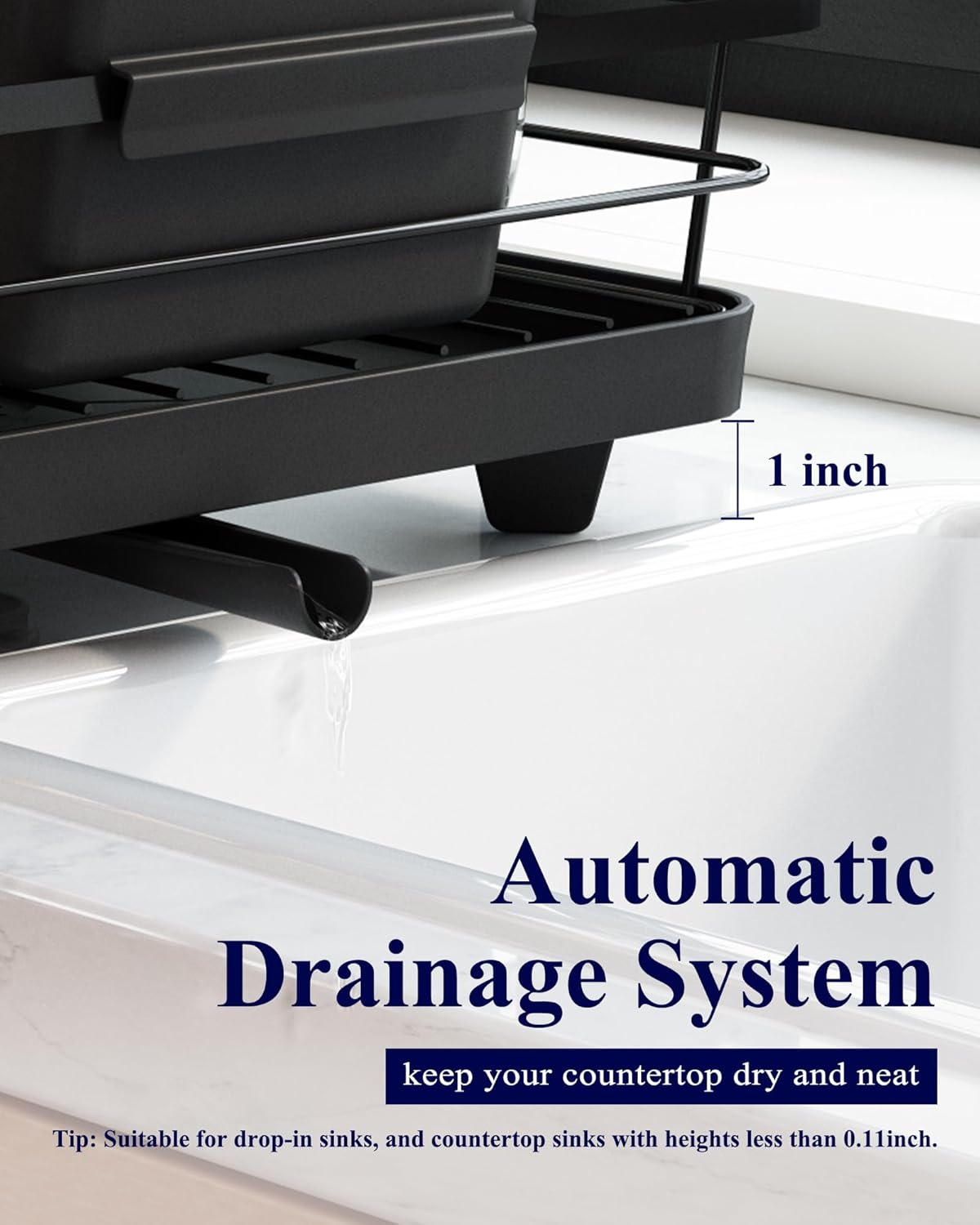 Kitsure Dish Drying Rack- Space-Saving Dish Rack, Dish Racks for Kitchen Counter, Kitchen Drying Rack with a Cutlery Holder, 12''W x 15''L, Black