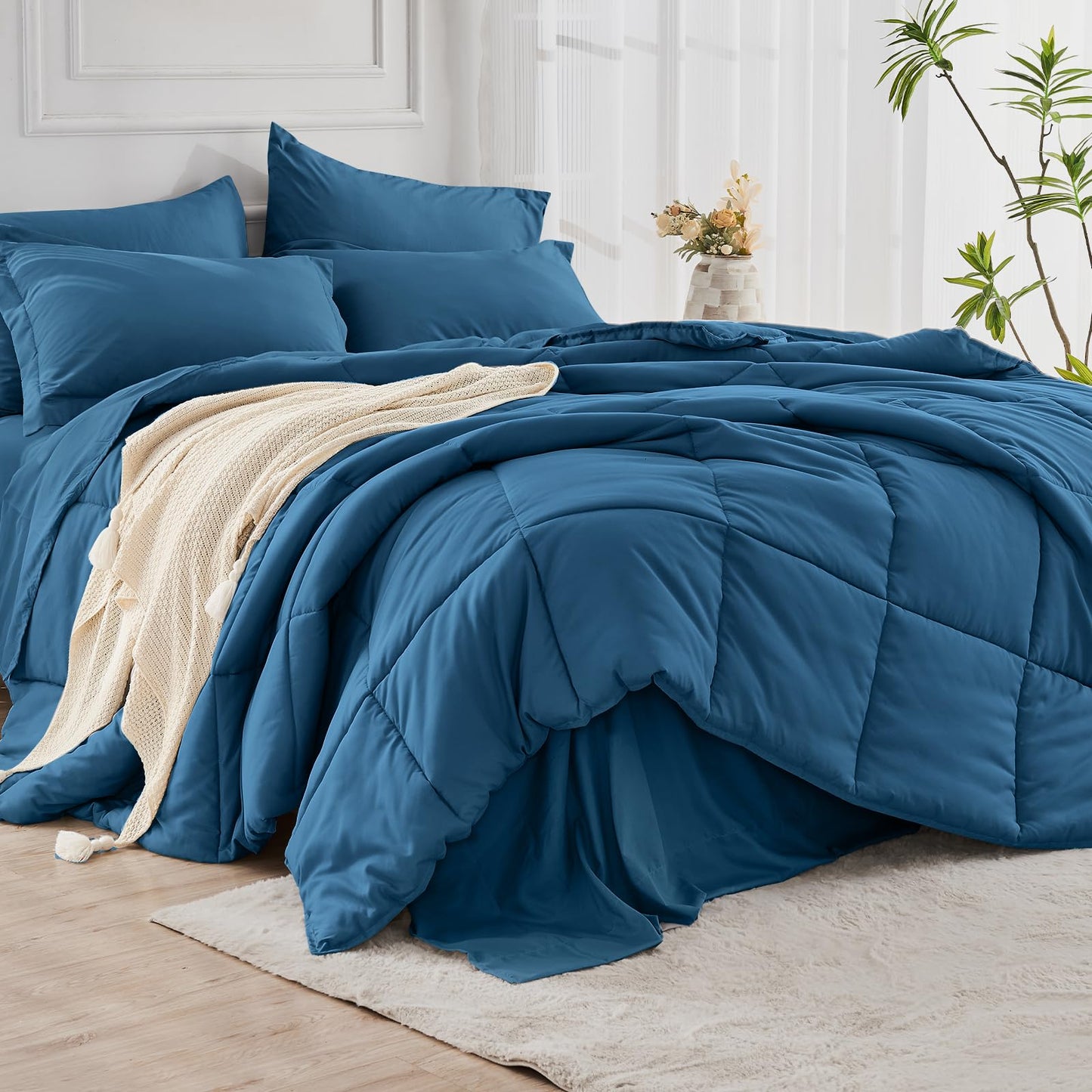 JOLLYVOGUE Queen Comforter Set, 7-Piece Bed in a Bag Queen, Ultra-Soft Comforters Queen Size, Queen Size Comforter Sets, Goose Down Alternative, Oeko-TEX Certified, Sheets & Pillowcases