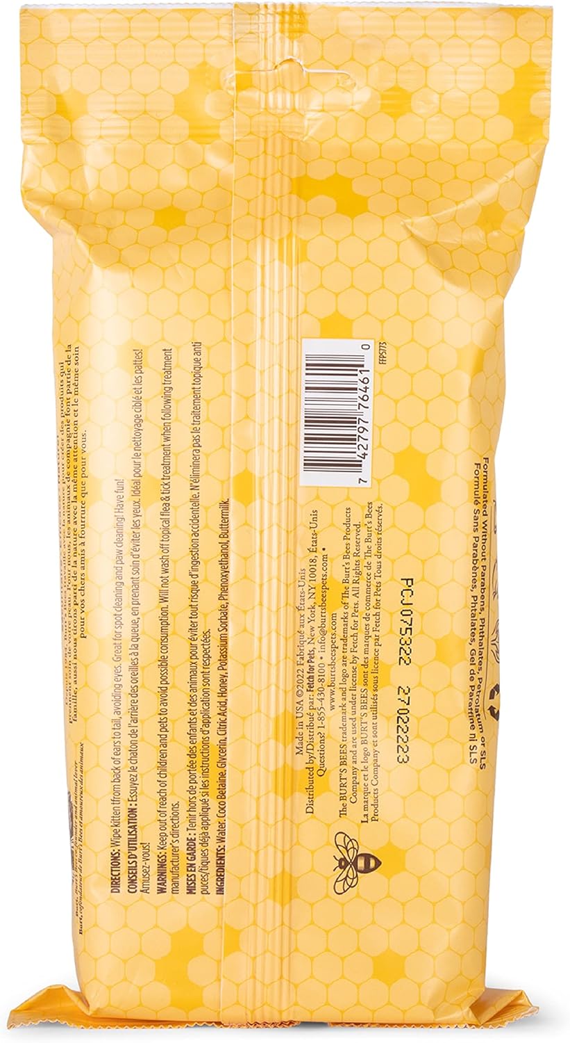 Burt's Bees for Pets Kitten Wipes with Buttermilk, 98% Natural Origin Formulas, Cat Wipes, Cat Grooming Supplies, Cat Cleaning Wipes, Waterless Cat Grooming, 50ct