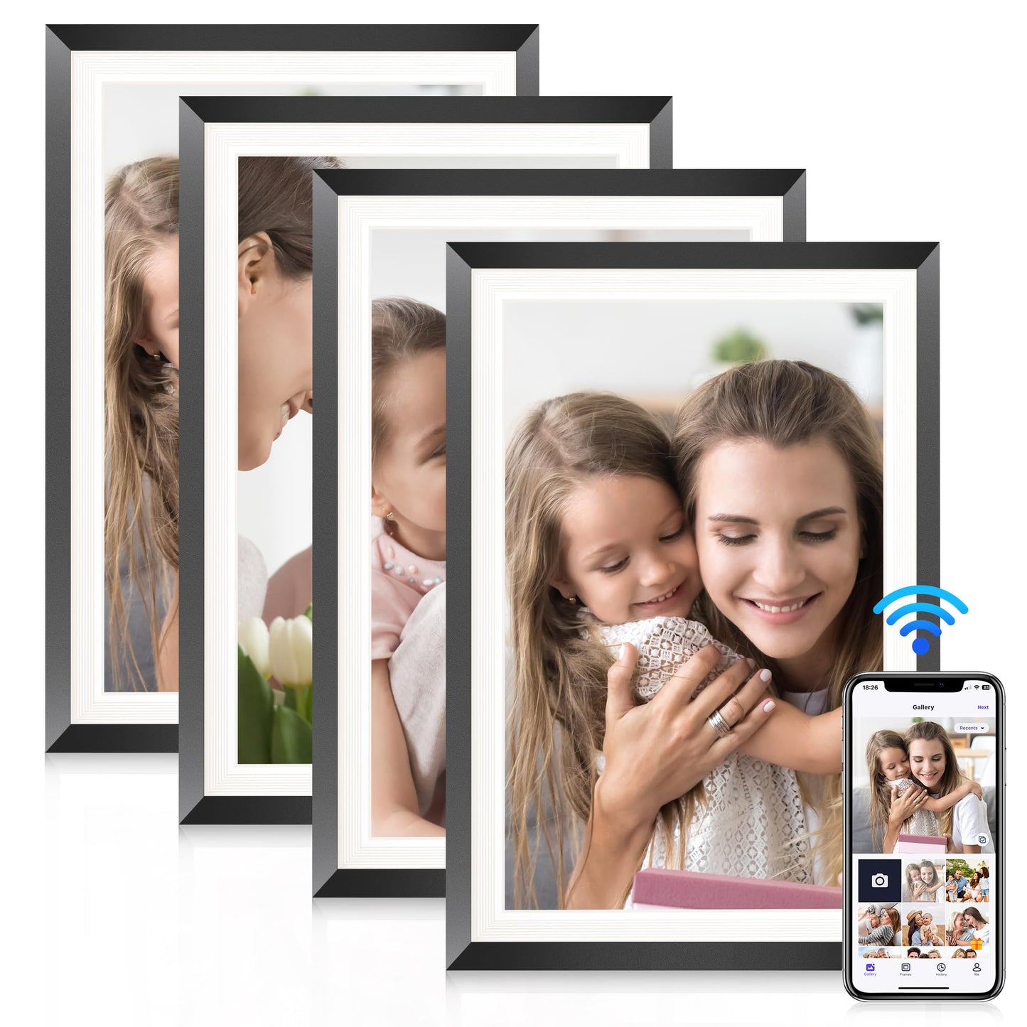 BIGASUO 10.1" WiFi Digital Picture Frame with LED Light, 1280 * 800 HD Touch Screen Smart Photo Frame, 32GB Memory, Support USB/SD Card, Auto-Rotate, Share Photos/Videos Remotely via Uhale APP