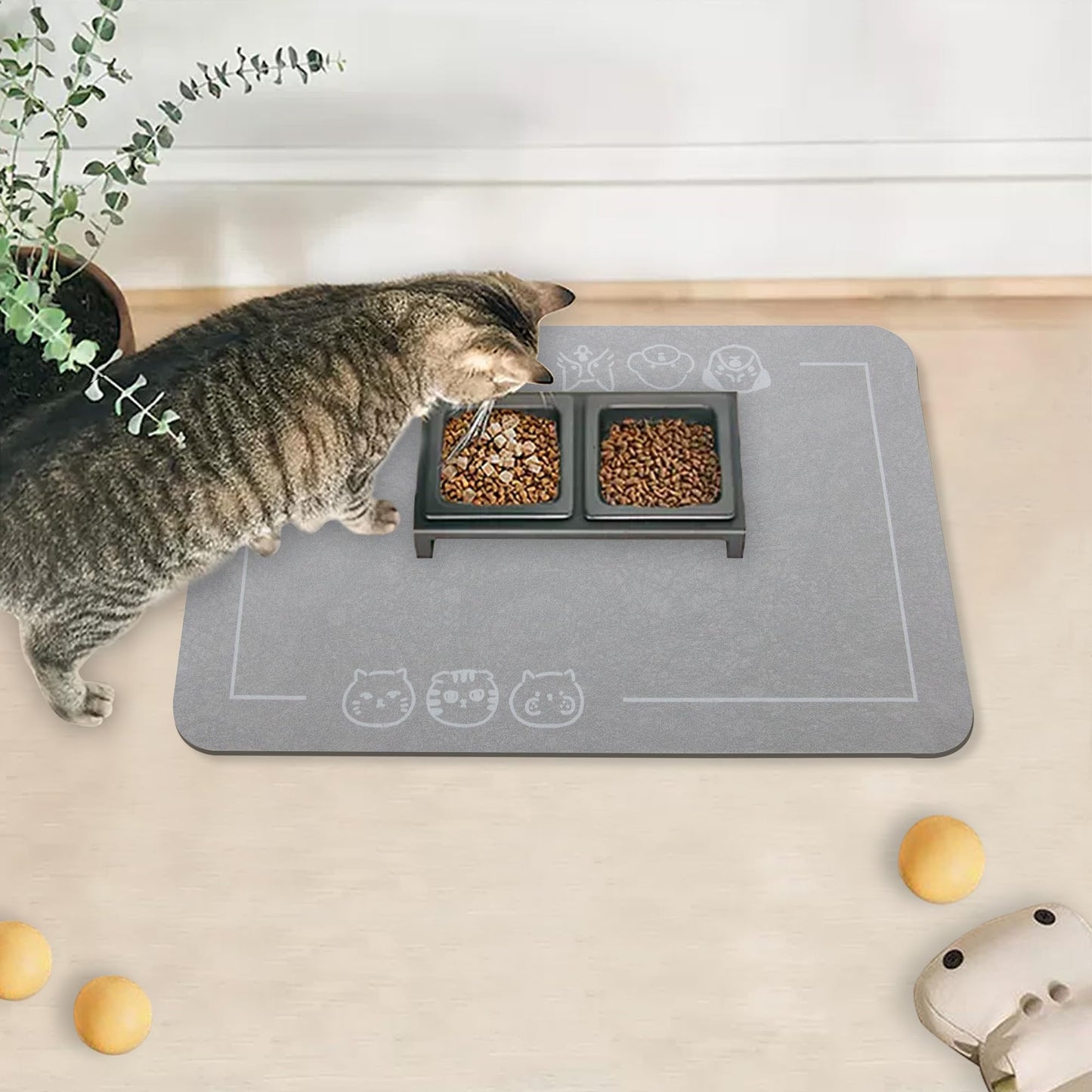YCT Cat Pet Food Mat, Cat Feeding Mat, Non-Slip Bottom Absorbent Pet Mat, Quick Dry Dog Cat & Dog Food Mat, Pet Supplies Mat, 11.8"x18.1" Beige