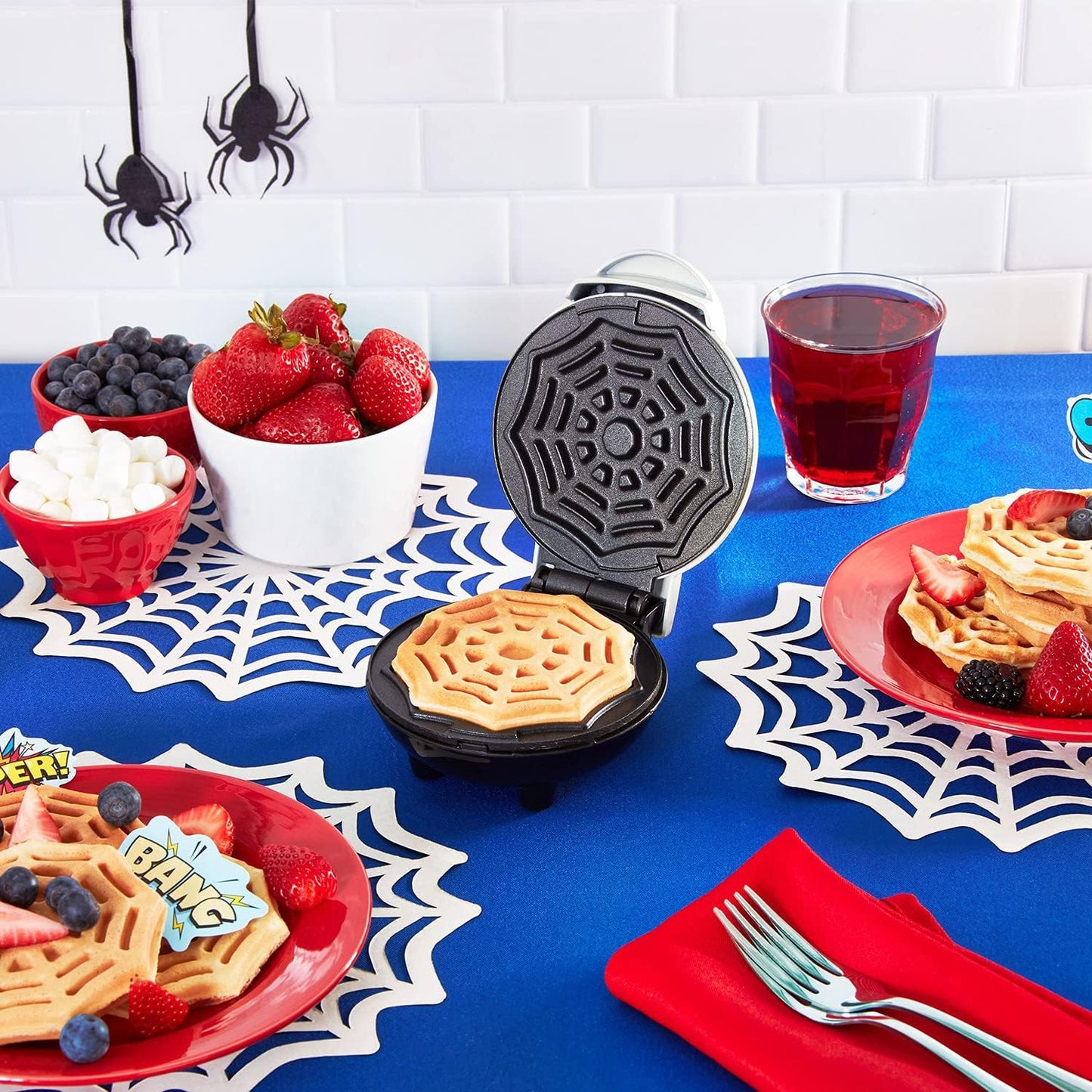 Dash Spiderweb Mini Waffle Maker Halloween Produces Waffles! Easy to Clean & Non-Stick Surfaces! Make Your Own Tasty Homemade Halloween Treats! white, 6.4inches L x 5inches W x 2.8inches H