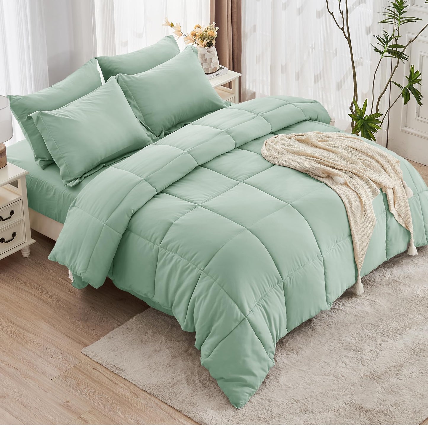 JOLLYVOGUE Queen Comforter Set, 7-Piece Bed in a Bag Queen, Ultra-Soft Comforters Queen Size, Queen Size Comforter Sets, Goose Down Alternative, Oeko-TEX Certified, Sheets & Pillowcases