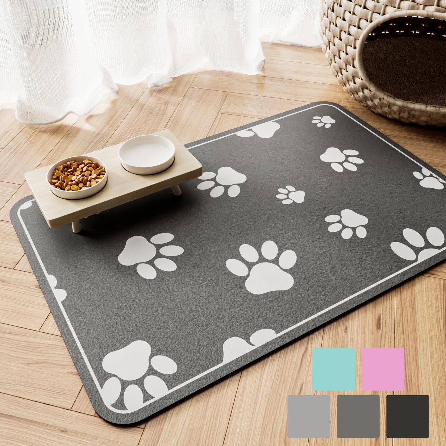 JUCFHY Pet Feeding Mat Absorbent Dog Food Mats No Stains Waterproof Dogs Matt for Food and Water, Easy Clean Dog's Bowl Matts Puppy Supplies Dogs' Accessories & Products, Dark Grey, 19''×12''