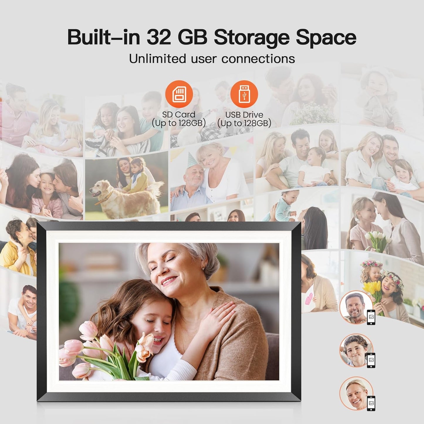 BIGASUO 10.1" WiFi Digital Picture Frame with LED Light, 1280 * 800 HD Touch Screen Smart Photo Frame, 32GB Memory, Support USB/SD Card, Auto-Rotate, Share Photos/Videos Remotely via Uhale APP