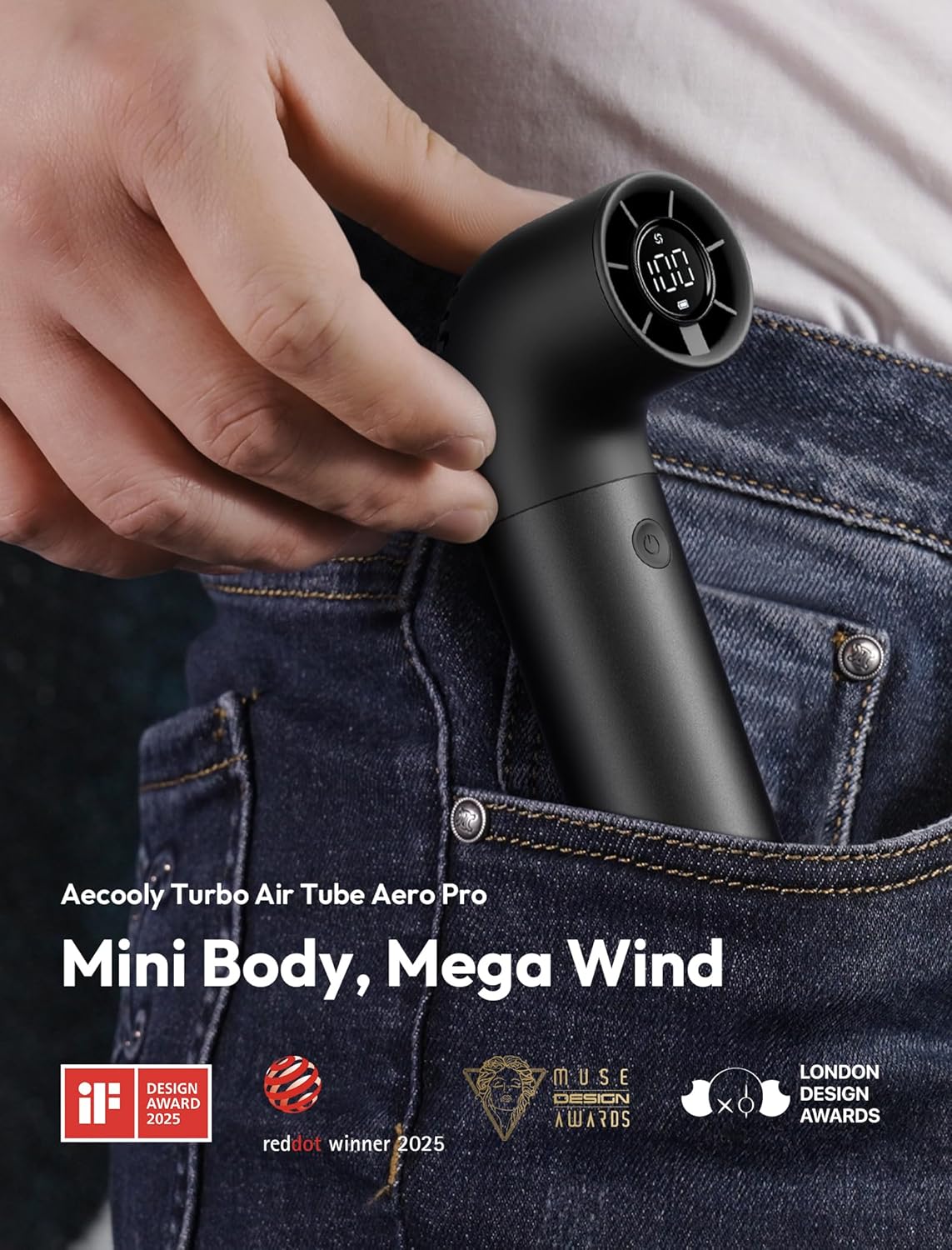 Aecooly Portable Handheld Fan, Powerful Turbo Mini Fan, 19000 RPM High Speed Aero Pro, 15H Max Cooling Time, 6 Speeds Aluminum Case, Pocket Rechargeable Personal Small Travel GIfts for Women-Black