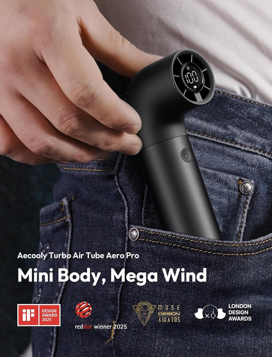 Aecooly Portable Handheld Fan, Powerful Turbo Mini Fan, 19000 RPM High Speed Aero Pro, 15H Max Cooling Time, 6 Speeds Aluminum Case, Pocket Rechargeable Personal Small Travel GIfts for Women-Black