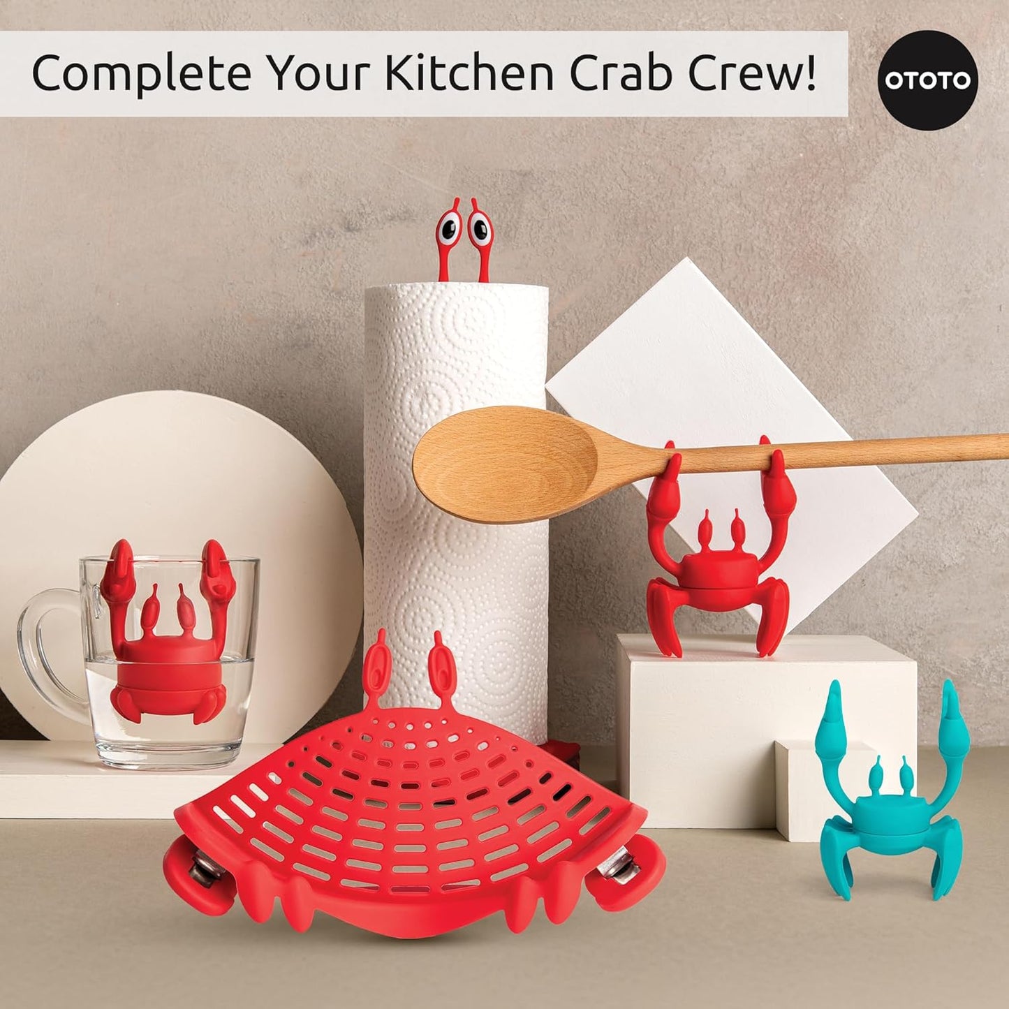 OTOTO Crabby Clip-On Strainer by - Red Crab Pasta Strainer, Noodle Strainer, Cute Kitchen Accessories, Cool Kitchen Gadgets, Food Strainer for Meat
