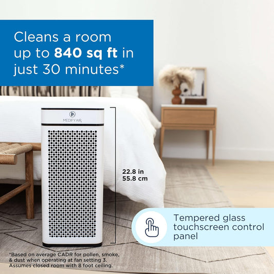 Medify MA-40 Air Purifier with True HEPA H13 Filter | 1,793 ft² Coverage in 1hr for Smoke, Wildfires, Odors, Pollen, Pets | Quiet 99.9% Removal to 0.1 Microns | White, 1-Pack