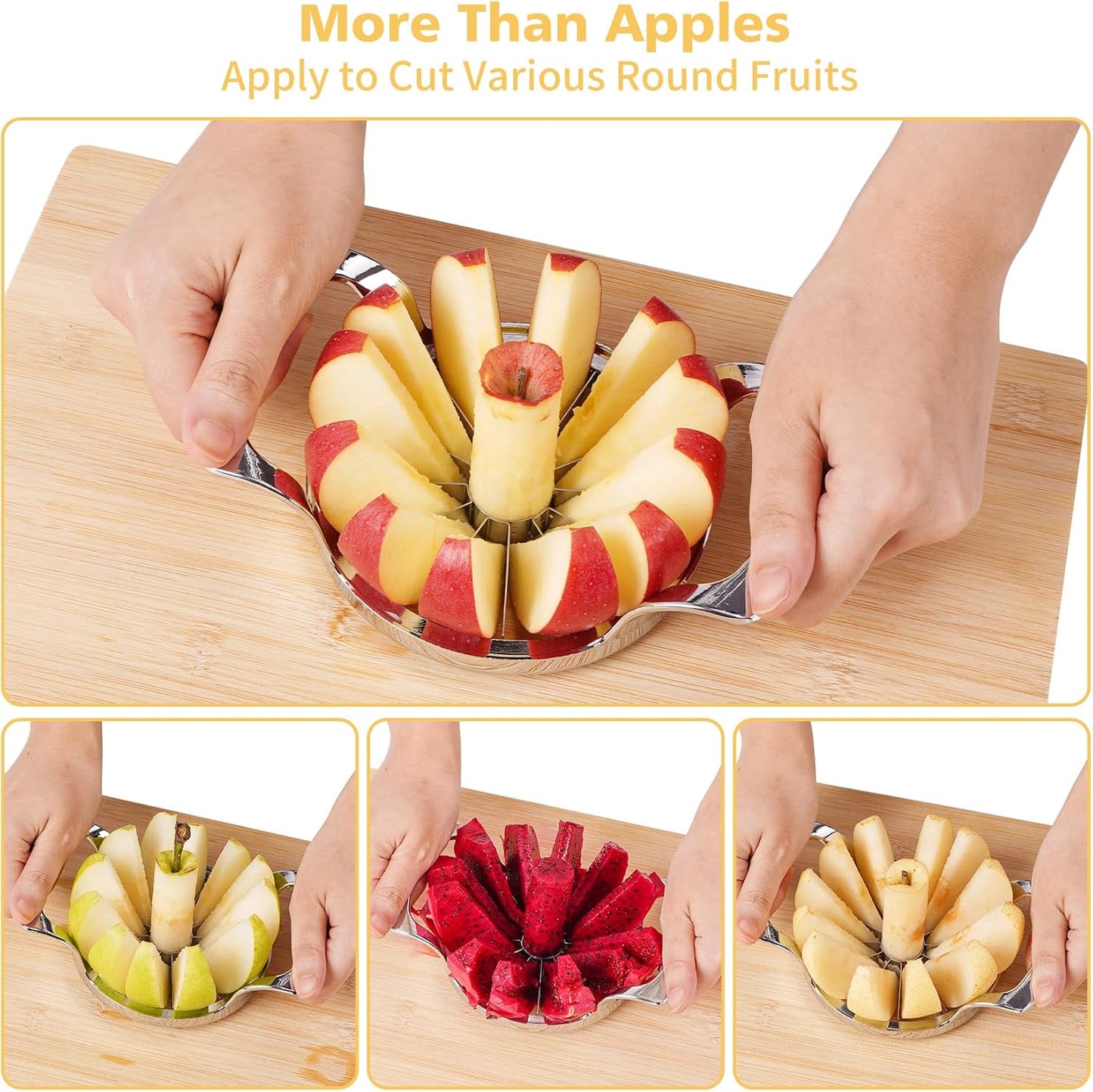 Apple Slicer Upgraded Version 12-Blade Extra Large Apples Corer, Stainless Steel Ultra-Sharp Fruit Cutter, Pitter, Divider for Up to 4 Inches (Update)
