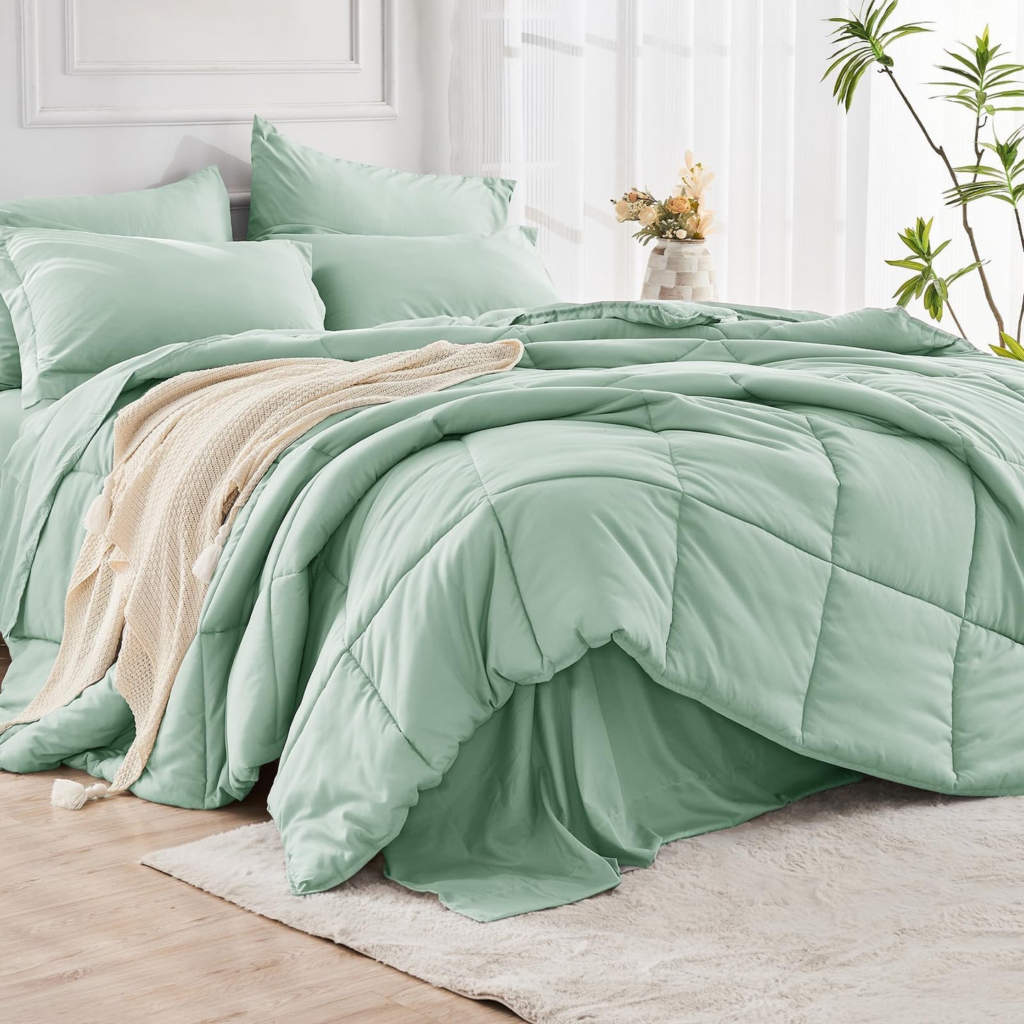 JOLLYVOGUE Queen Comforter Set, 7-Piece Bed in a Bag Queen, Ultra-Soft Comforters Queen Size, Queen Size Comforter Sets, Goose Down Alternative, Oeko-TEX Certified, Sheets & Pillowcases