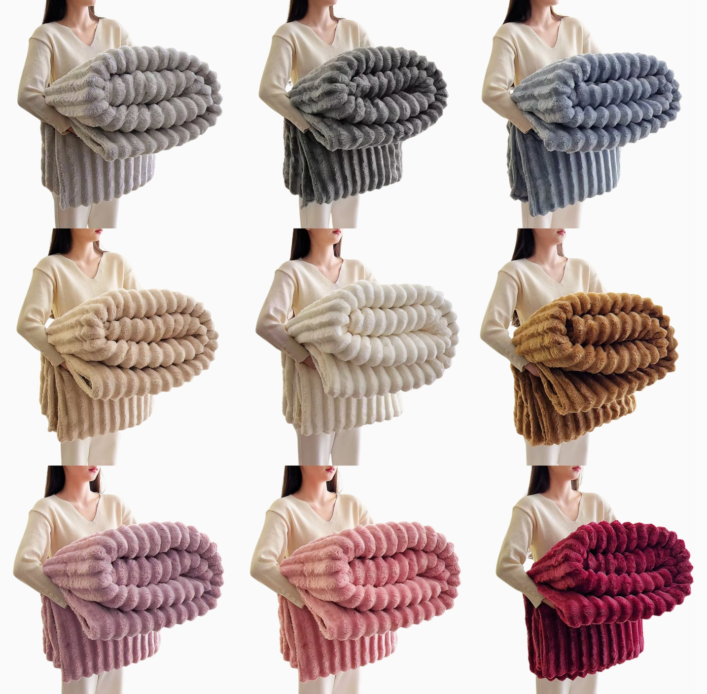 Stripe Fleece Throw – Ultra Plush Ribbed Blanket with 1.6" Wide Channel Texture