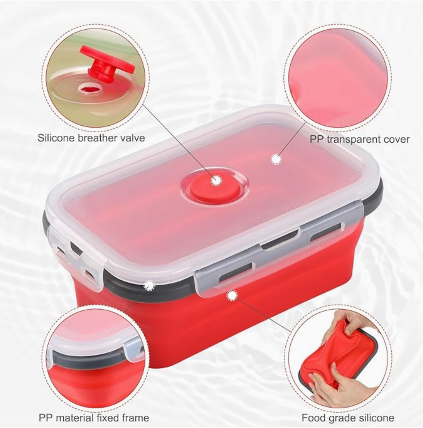 Collapsible Food Containers – Red, 17 oz (24 Pcs)