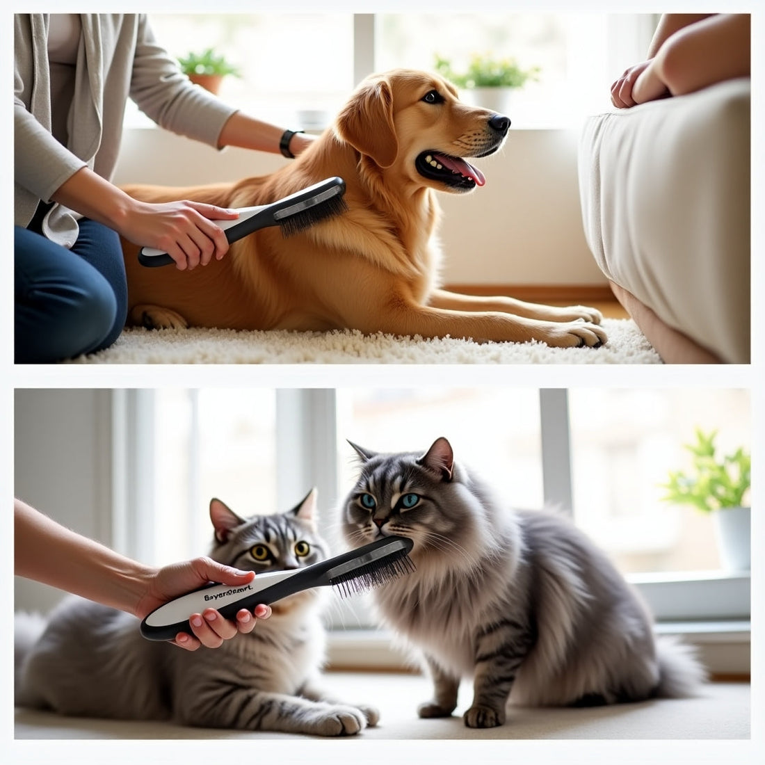 Gentle 2-in-1 de-shedding brush for dogs and cats with short to medium hair