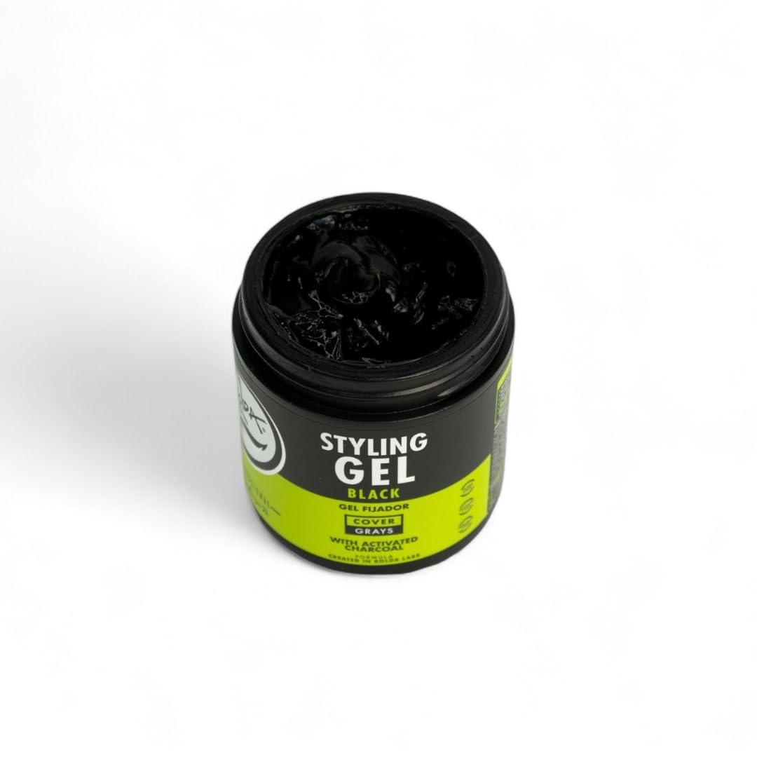 Rolda Black Styling Hair Gel - Medium To Strong Hold With Medium Shine For a Wet Slicked Back Look With All Day Hold - Activated Black Charcoal Covers Grey Hair Instantly 17.6oz (2PK)