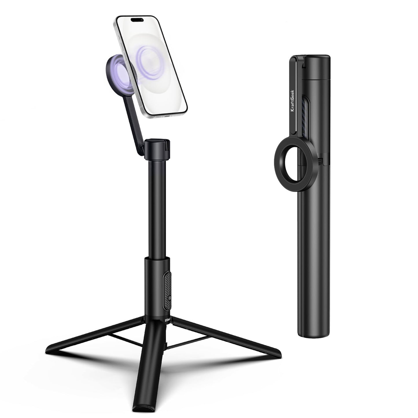 KraftGeek Magnetic Selfie Stick Tripod for iPhone, 64” Phone Tripod for Magsafe, Travel Phone Stand with Remote for iPhone 16 Pro Max
