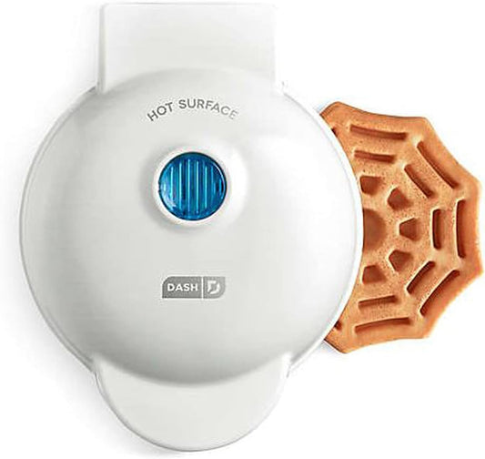 Dash Spiderweb Mini Waffle Maker Halloween Produces Waffles! Easy to Clean & Non-Stick Surfaces! Make Your Own Tasty Homemade Halloween Treats! white, 6.4inches L x 5inches W x 2.8inches H
