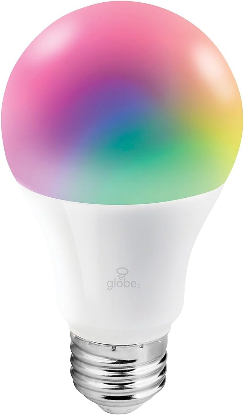 GLOBE Electric Wi-Fi Smart 10 Watt (60W Equivalent) Multicolor Changing RGB Tunable White Frosted LED Light Bulb, No Hub Required, Voice Activated, 2000K - 5000K, A19 Shape, E26 Base,34212