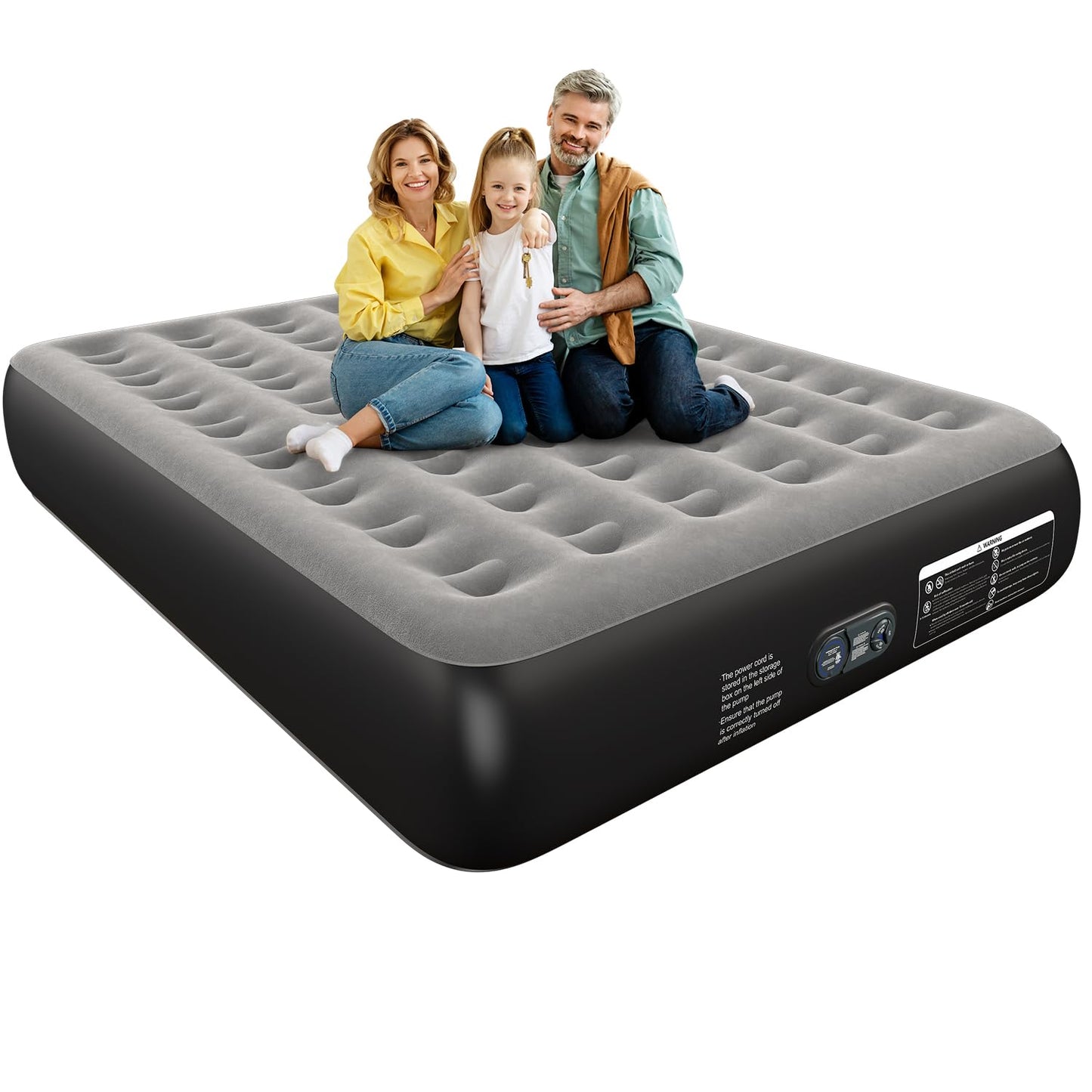 Queen Air Mattress Queen with Built in Pump 16" Double Height Inflatable Mattress with Soft Flocked Top & Carry Bag Adjustable Blow Up Mattress Portable Air Bed for Guest Indoor