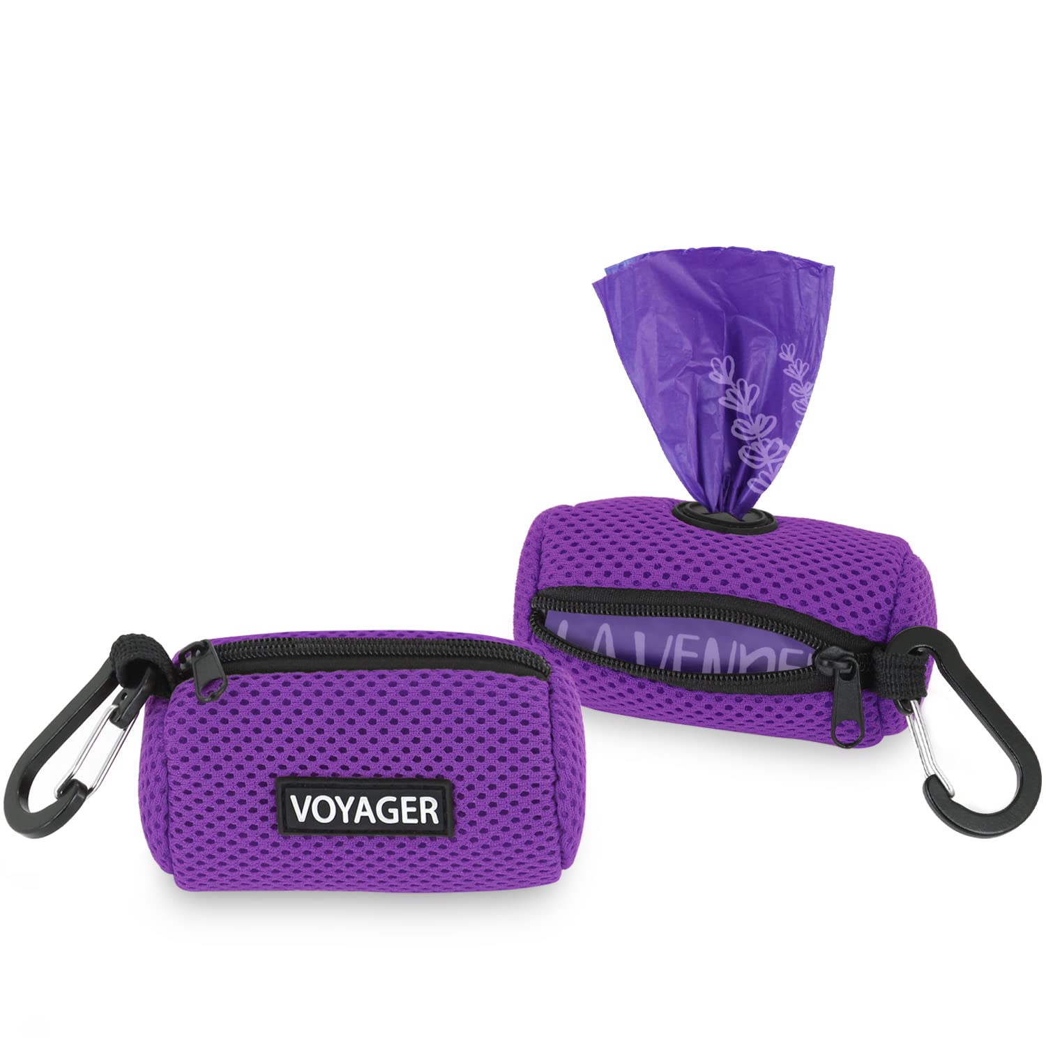 Best Pet Supplies Dog Poop Bag Holder Leash Attachment with 30 Bags, Reusable Dispenser for Travel, Walking, Park, and Outdoor Use, Durable with Clip-On - Black, Pack of 2