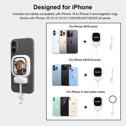 Vlogmate Mini Vlog Selfie Monitor Screen for iPhone, Wired Back Camera Monitor with Magnetic AMOLED Screen, Bluetooth Remote, Dual Cable Include for iPhone 16/15/14/13/12/11/SE/XR/XS/X/8/7/6/5