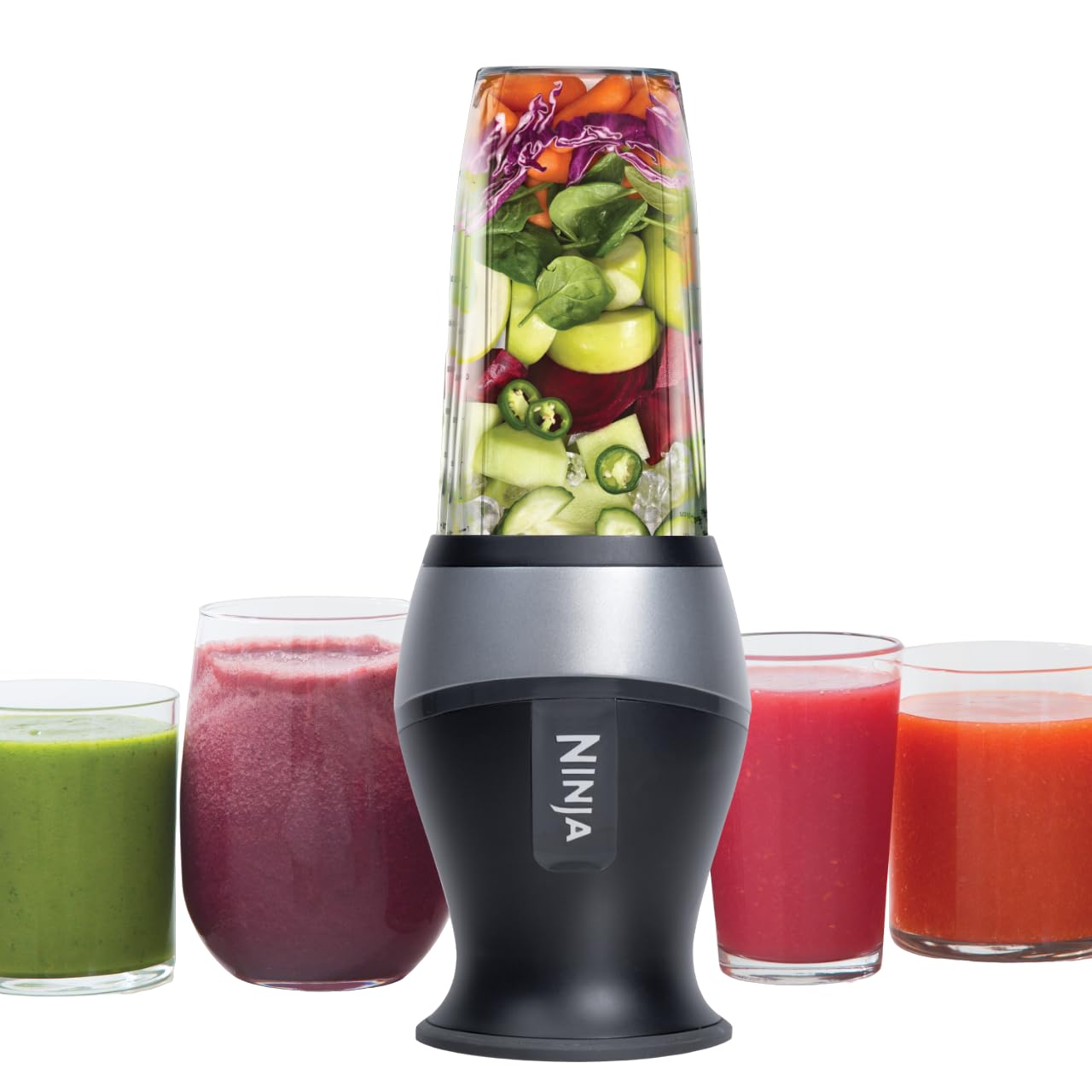 Ninja BN301 Nutri-Blender Plus Compact Personal Blender, 900-Peak-Watt Motor, Frozen Drinks, Smoothies, Sauces & More, (3) 20 oz. To-Go Cups, (2) Spout-Lids (1) Storage-Lid, Dishwasher Safe, Silver