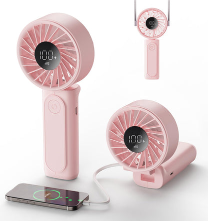 Handheld Fan, Portable Fan, 4000mAh Rechargeable Personal Fan, 180° Foldable Mini Desk Fan with 6 Wind Speed, LCD Digital Display, Lanyard as Neck Fan, Ultra Quiet, Pocket Size for Indoor Outdoor