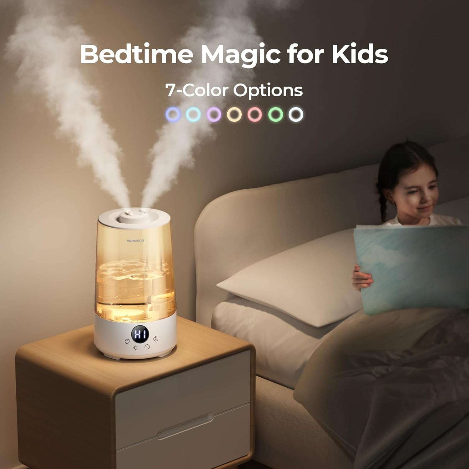 Homvana Humidifiers for Bedroom Home, 3.6 L Cool Mist Top-Fill 34H Super Long Time, Quiet 23dB, Baby Humidifier, Oil Diffuser for Large Room, House, Plant, Nursery, BPA FREE, Ultrasonic (Transparent)