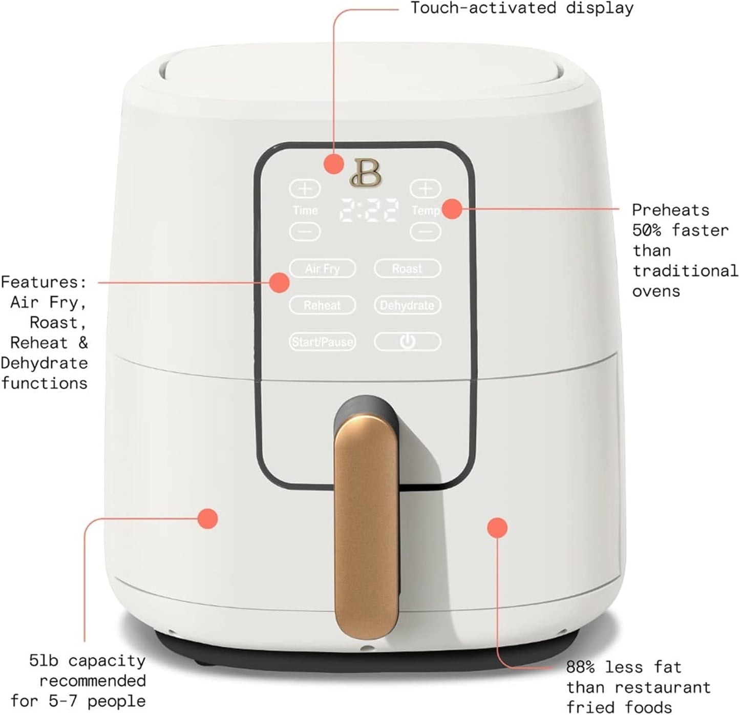 Quart Touchscreen Air Fryer, White Icing by Drew Barrymore
