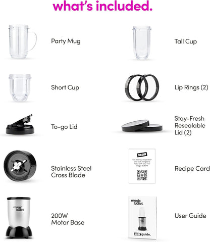 Magic Bullet Blender, Small, Silver, 11 Piece Set