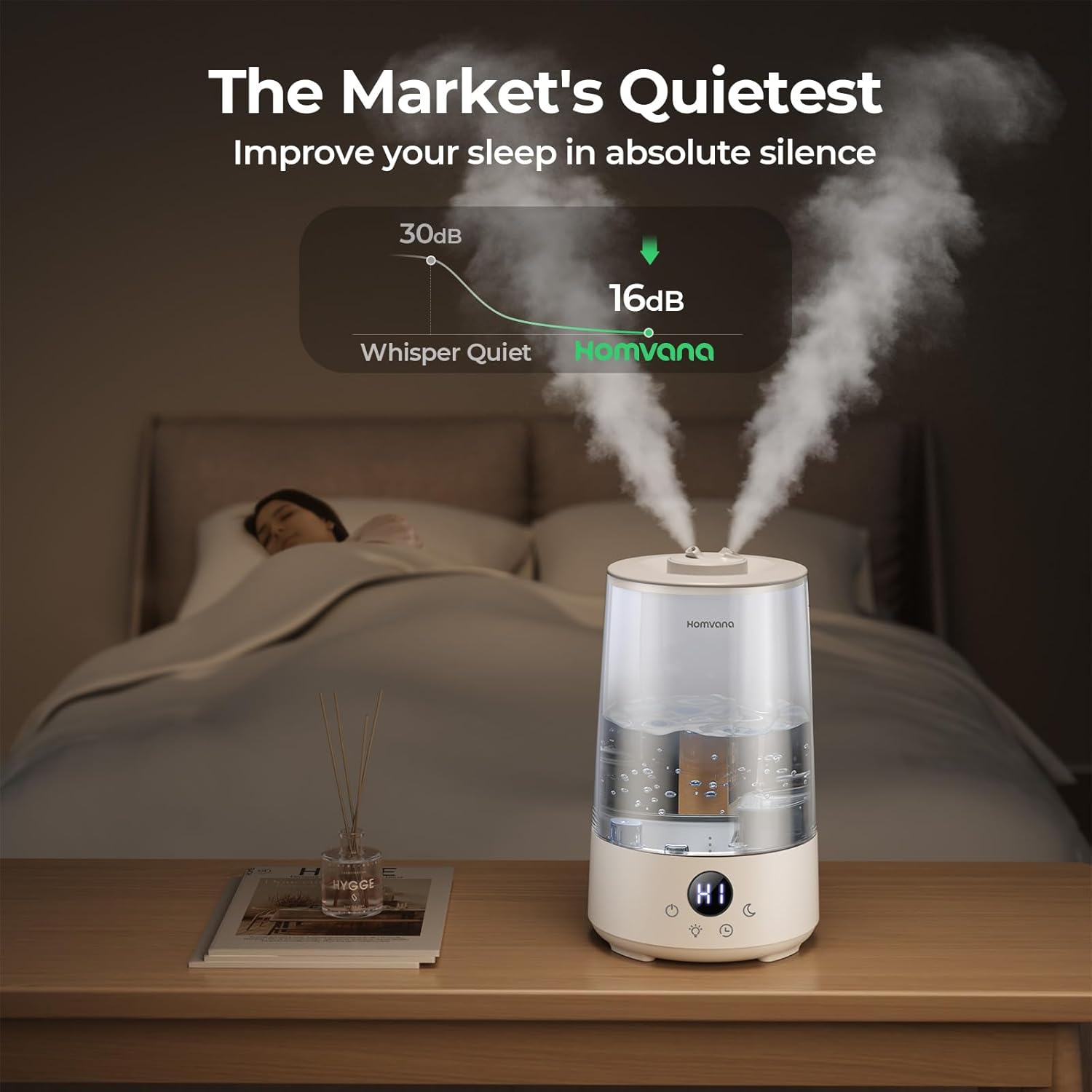 Homvana Humidifiers for Bedroom Home, 3.6 L Cool Mist Top-Fill 34H Super Long Time, Quiet 23dB, Baby Humidifier, Oil Diffuser for Large Room, House, Plant, Nursery, BPA FREE, Ultrasonic (Transparent)