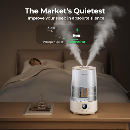 Homvana Humidifiers for Bedroom Home, 3.6 L Cool Mist Top-Fill 34H Super Long Time, Quiet 23dB, Baby Humidifier, Oil Diffuser for Large Room, House, Plant, Nursery, BPA FREE, Ultrasonic (Transparent)