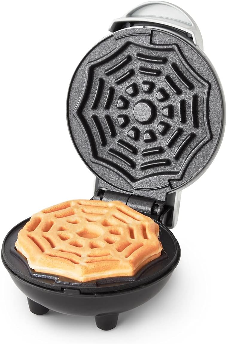 Dash Spiderweb Mini Waffle Maker Halloween Produces Waffles! Easy to Clean & Non-Stick Surfaces! Make Your Own Tasty Homemade Halloween Treats! white, 6.4inches L x 5inches W x 2.8inches H