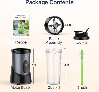 KOIOS Smoothie Blender, 900W Personal Blender for Shakes and Smoothies for Kitchen with 2 Portable Cups 22oz, Single Serve Smoothies Maker Mixer for Juices, Nutritious Recipe, Grey Blue