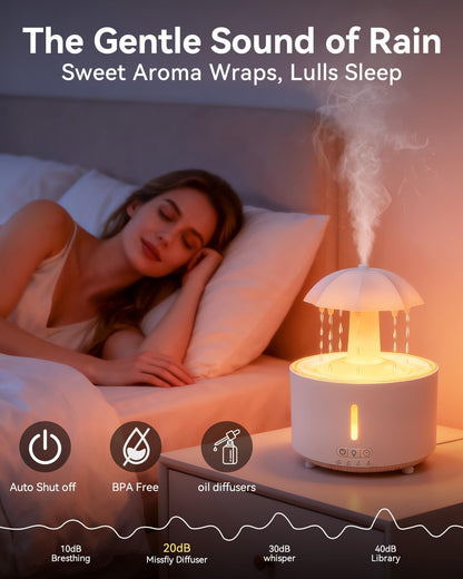 Missfly Aromatherapy Diffuser,Clouds and Cool Mist Humidifier,360° Rotatable,Super Quiet, Easy to Fill & Clean, Auto Shut-Off,300ml Humidifiers for Bedroom Home and Office (White)