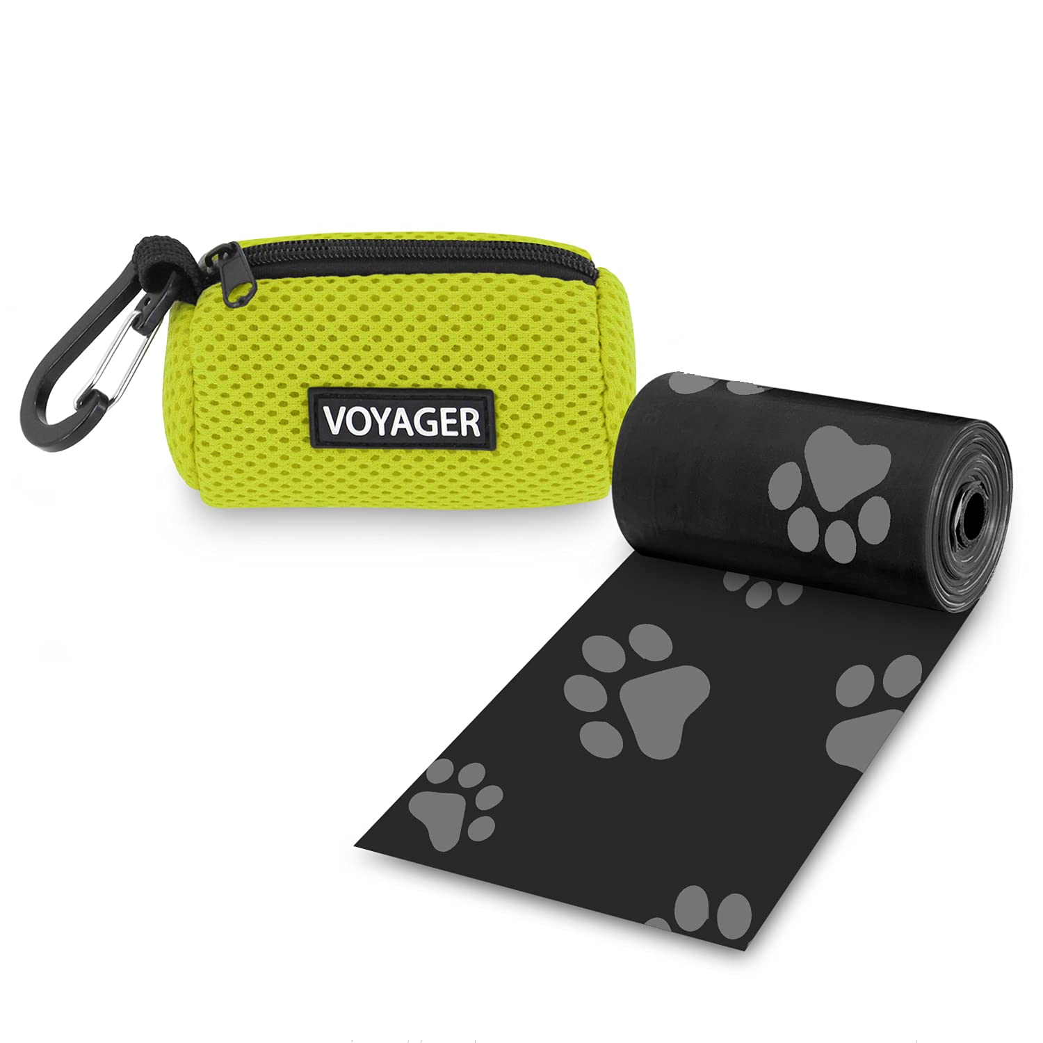 Best Pet Supplies Dog Poop Bag Holder Leash Attachment with 30 Bags, Reusable Dispenser for Travel, Walking, Park, and Outdoor Use, Durable with Clip-On - Black, Pack of 2