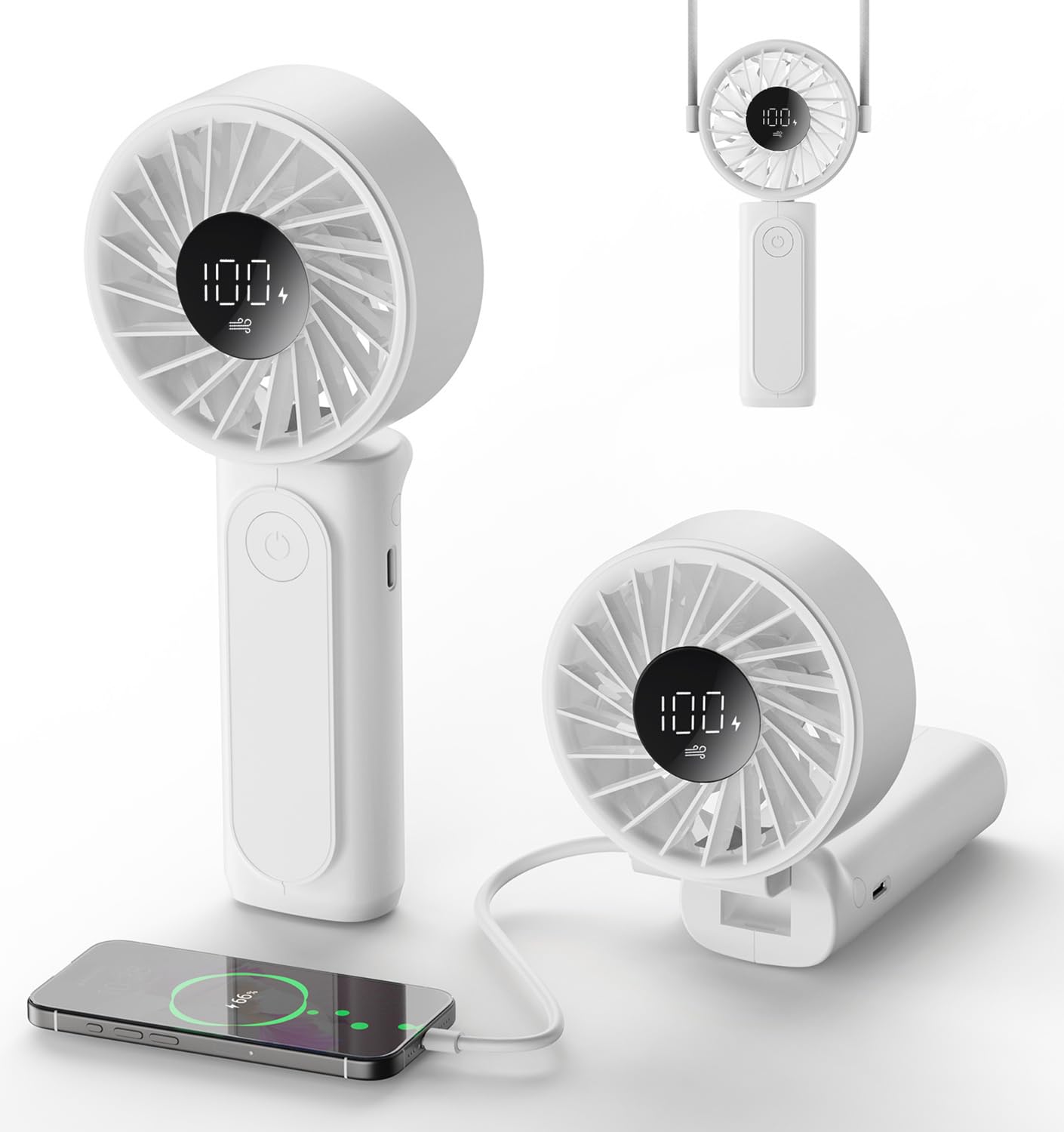 Handheld Fan, Portable Fan, 4000mAh Rechargeable Personal Fan, 180° Foldable Mini Desk Fan with 6 Wind Speed, LCD Digital Display, Lanyard as Neck Fan, Ultra Quiet, Pocket Size for Indoor Outdoor