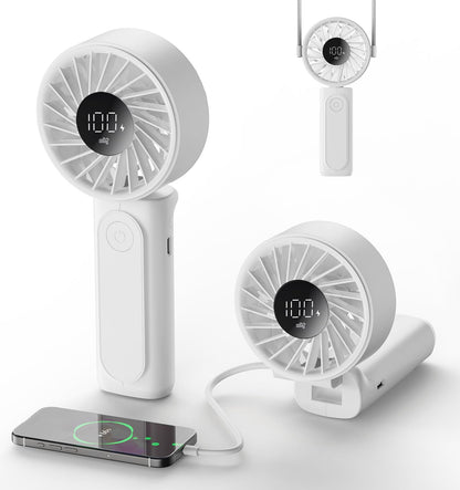 Handheld Fan, Portable Fan, 4000mAh Rechargeable Personal Fan, 180° Foldable Mini Desk Fan with 6 Wind Speed, LCD Digital Display, Lanyard as Neck Fan, Ultra Quiet, Pocket Size for Indoor Outdoor